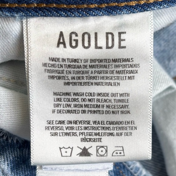 Agolde 90'S Mid Rise Straight Alter Light Wash Denim Ripped Button Fly Jeans 25 - Picture 7 of 11